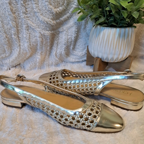 NEW J. Crew Woven Slingback Flats Gold Cap Toe Size 9.5 BZ218 $128 - Picture 9 of 12